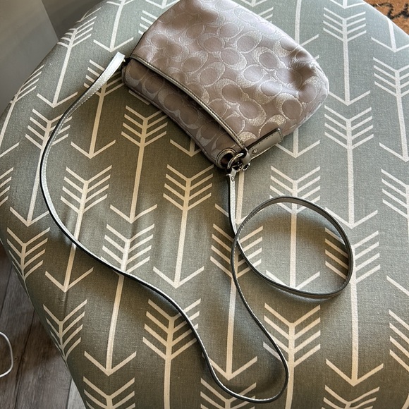 COACH Signature Metallic Silver Buckle Flap Crossbody Shoulder Bag - Picture 14 of 15